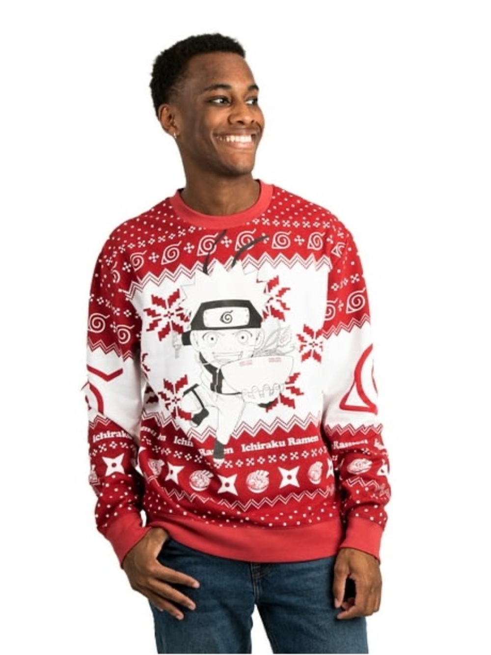 Bioworld Red and White Naruto Ichiraku Ramen Crewneck Sweater